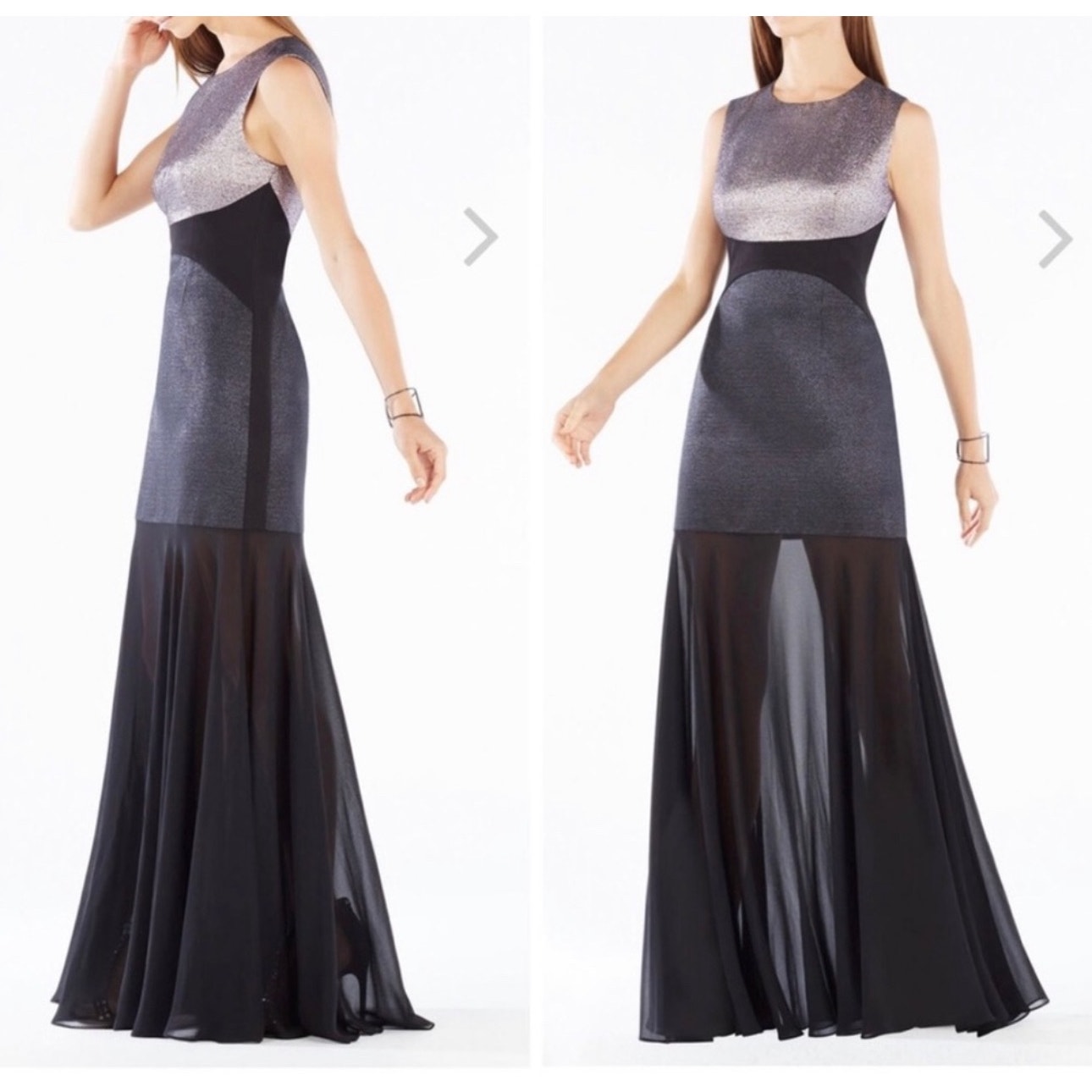Bcbgmaxazria Silver And Black Ombre Sheer-Panel Maxi Dress